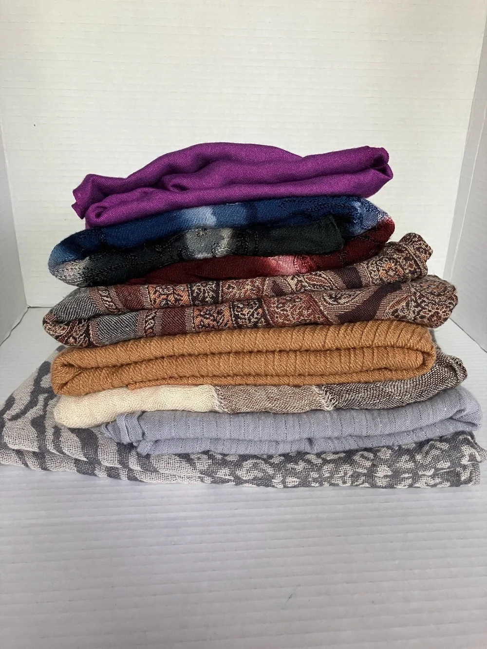 Vintage Bundle (7) Long Scarves - Navy Blue, Purple, Tan, Cream, Gray,‎ Brown